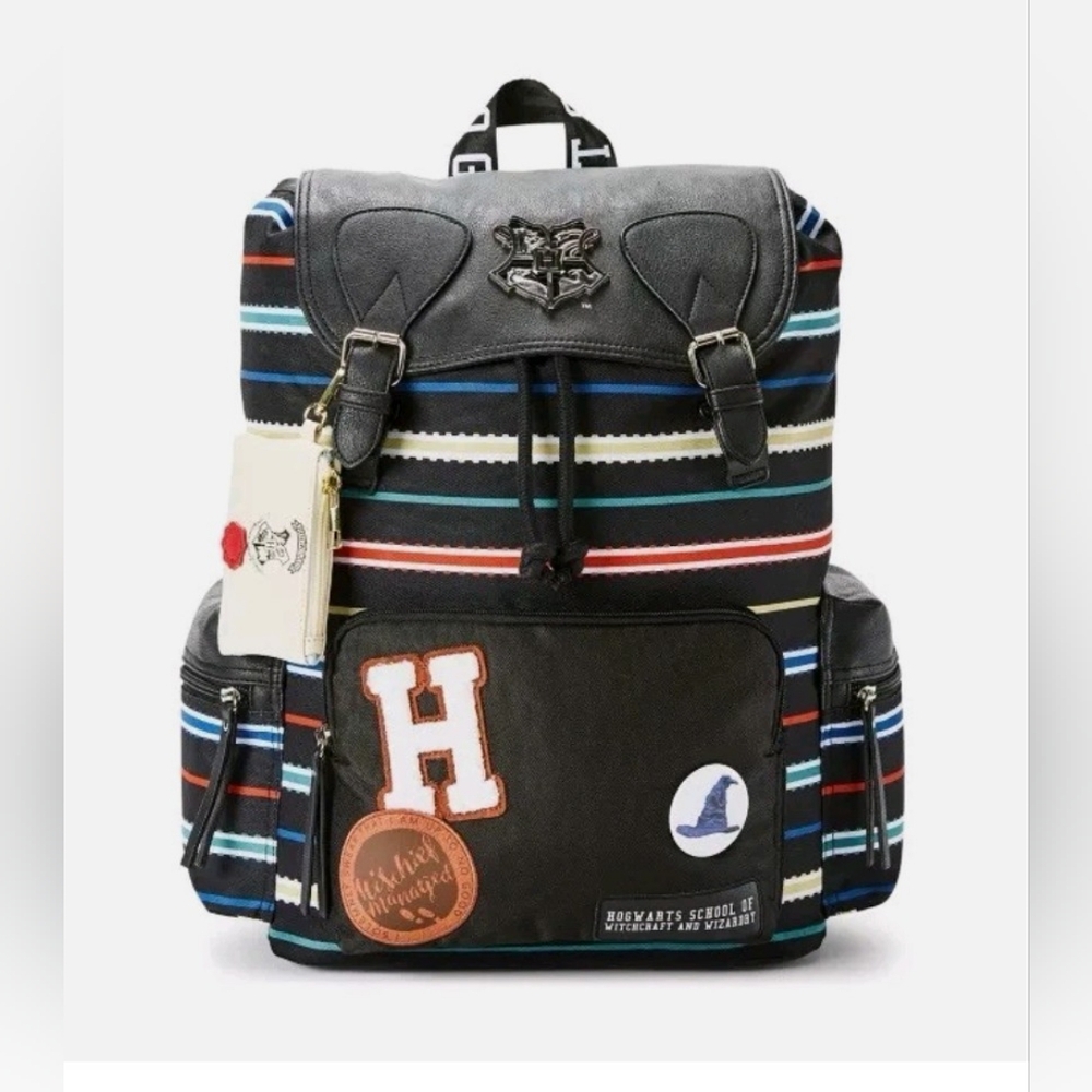 Harry Potter Black Multi-Striped Patch Rucksack Backpack